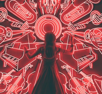 red neon lights woman art